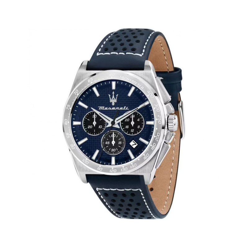 Maserati - Montre Homme  Velocita bleue cuir perforé - ref R8871652001