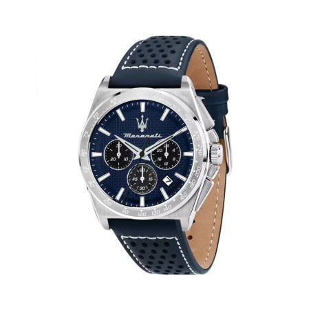 Maserati - Montre Homme  Velocita bleue cuir perforé - ref R8871652001