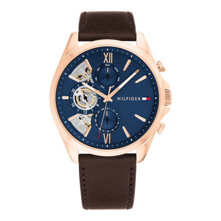 Tommy Hilfiger - Montre Homme  Baker bleue cuir marron - ref 1710645