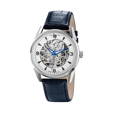 LIP - Montre Homme  Himalaya Squelette grise en cuir bleu - ref 671554