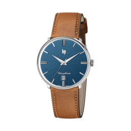 LIP - Montre Homme  Dauphine bleue bracelet cuir brun - ref 671429