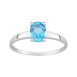 BIJOU COLLECTION - Bague or blanc 18 carats avec topaze bleue ovale Ref 08FA480GT