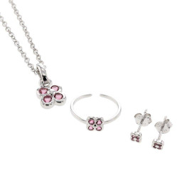 BIJOU COLLECTION - Parure fleurs avec oxydes de zirconium argent rhodié 38 cm Ref 1010608