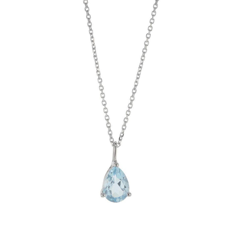 BIJOU COLLECTION - Collier Pendentif Topaze Traitée Triangulaire 3 Griffes 0,76 ct 45 cm Or Blanc 9 carats Ref 1012485