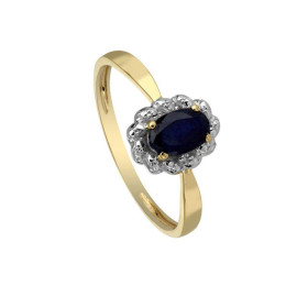 BIJOU COLLECTION - Bague or 9 carats bicolore saphir marguerite 0.59 carat et diamants 0.01 carat Ref 1021061