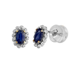 BIJOU COLLECTION - Boucles doreilles marguerite saphir 0,66 ct et diamants 0,02 ct en or bicolore 9 carats Ref 1021066