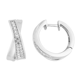 BIJOU COLLECTION - Boucles d'oreilles créoles croisées fermoir charnières argent rhodié avec oxydes de zirconium Ref 335898.1