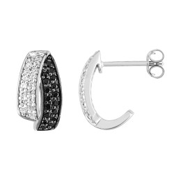 BIJOU COLLECTION - Boucles d'oreilles argent rhodié blanc noir avec oxydes de zirconium Ref 335902.1
