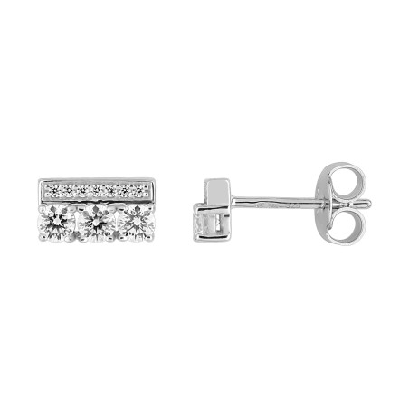 BIJOU COLLECTION - Boucles doreilles clous avec oxydes argent massif rhodié Ref 335953.1