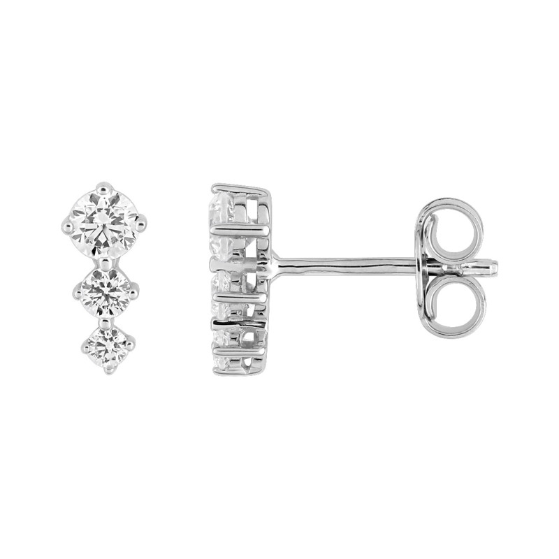 BIJOU COLLECTION - Boucles doreilles clous avec oxydes argent massif rhodié Ref 335954.1
