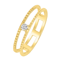 BIJOU COLLECTION - Bague double solitaire plaqué or 18 carats jaune avec oxyde Ref 1028882
