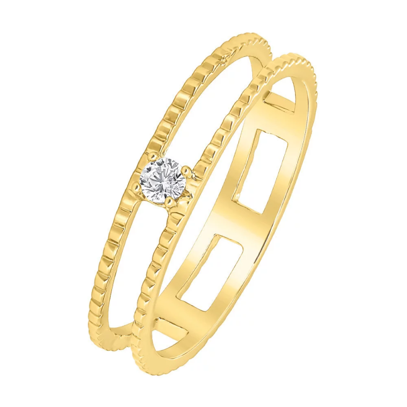 BIJOU COLLECTION - Bague double solitaire plaqué or 18 carats jaune avec oxyde Ref 1028882