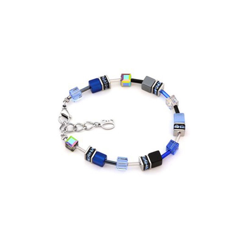 Coeur de Lion - Bracelet Geocube acier gris avec cristaux bleus Ref 4014/30-0712