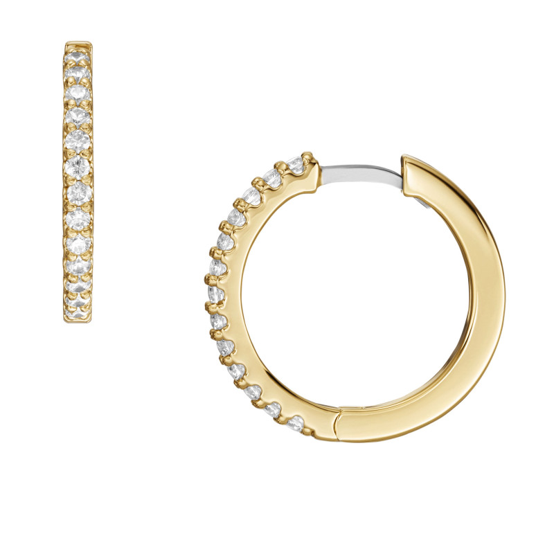 Fossil - Boucles d'oreilles créoles Pavé Glitz laiton doré à cristaux Ref JA7215710