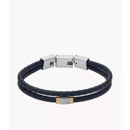 Fossil - Bracelet multi rangs all stacked up cuir bleu marine Ref JF04703998