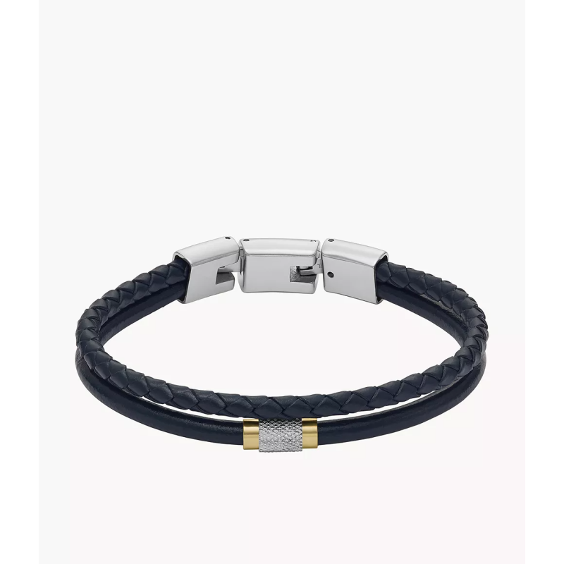 Fossil - Bracelet multi rangs all stacked up cuir bleu marine Ref JF04703998