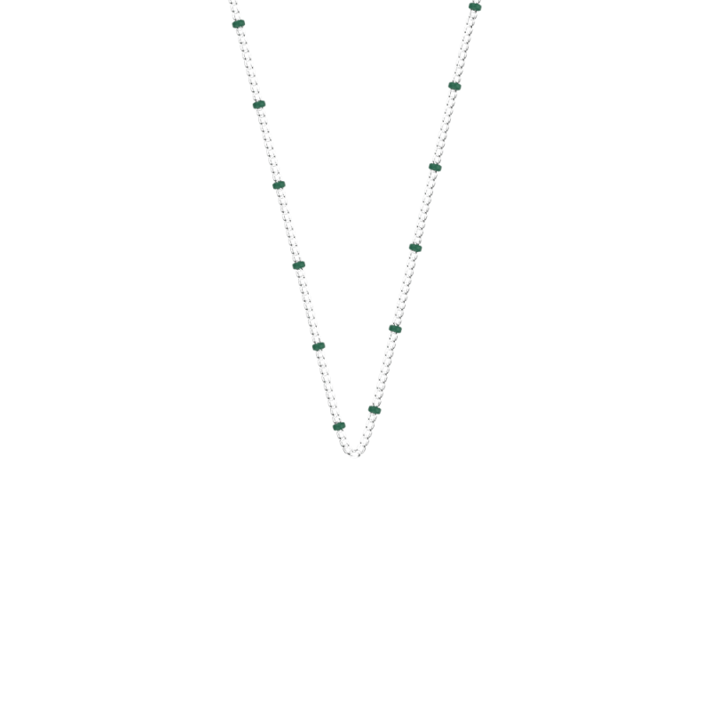 Les Cadettes - Collier chaîne bille colorée argenté et laque bleu canard 44 cm Ref 70436431623_044