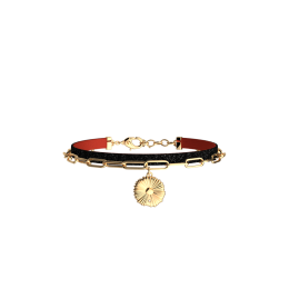 Les Cadettes - Bracelet multi-rangs Lotus Pampille cuir rouge et paillettes noires taille S Ref 704375719CG_195