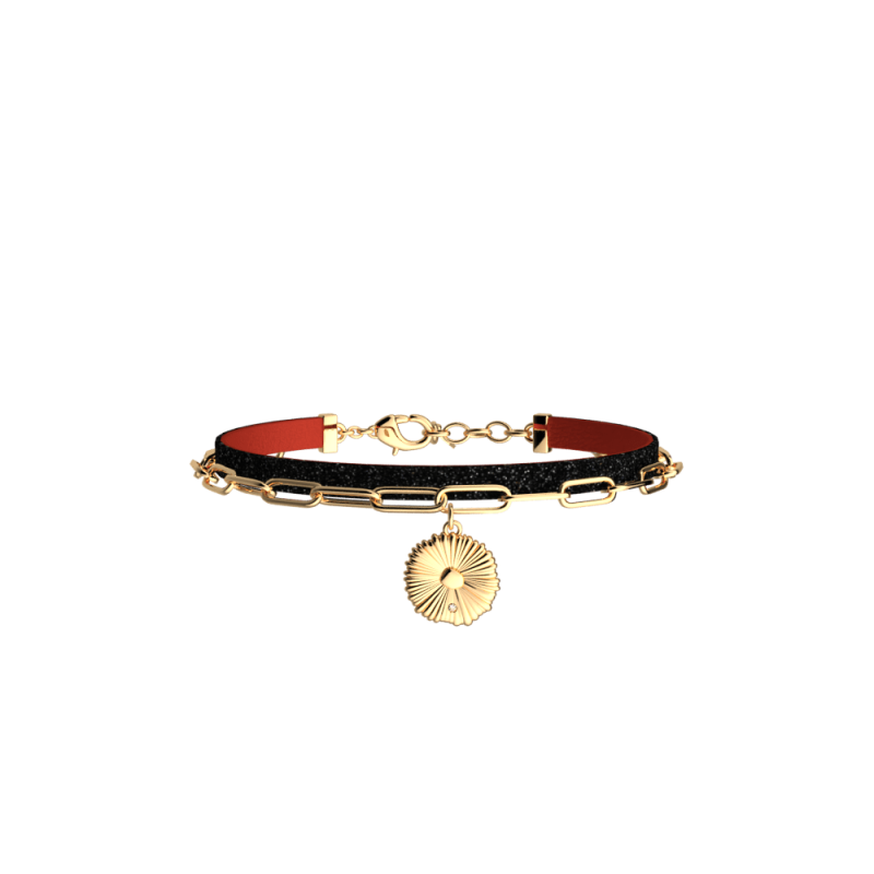 Les Cadettes - Bracelet multi-rangs Lotus Pampille cuir rouge et paillettes noires taille S Ref 704375719CG_195