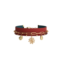 Les Cadettes - Bracelet multirangs Nénuphar cuir bleu pétrole et framboise Ref 704376419M7_200