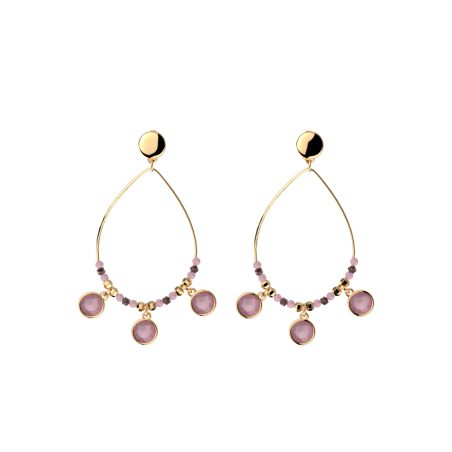 Les Cadettes - Boucles d'oreilles Eivissa dorées et perles violettes synthétiques Ref 70445121905000