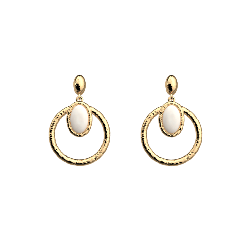 Les Georgettes - Boucles d'oreilles Mirage dorées 25 mm avec nacre blanche Ref 70412951908000