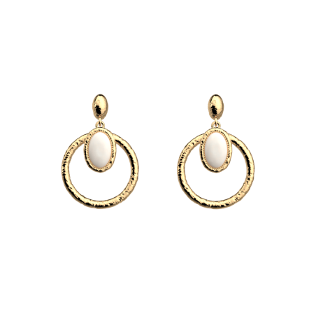 Les Georgettes - Boucles d'oreilles Mirage dorées 25 mm avec nacre blanche Ref 70412951908000