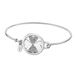 Lotus - Bracelet Millenial jonc acier argenté et oyxdes de zirconium trèfle à quatre feuilles Ref LS2014-2/1