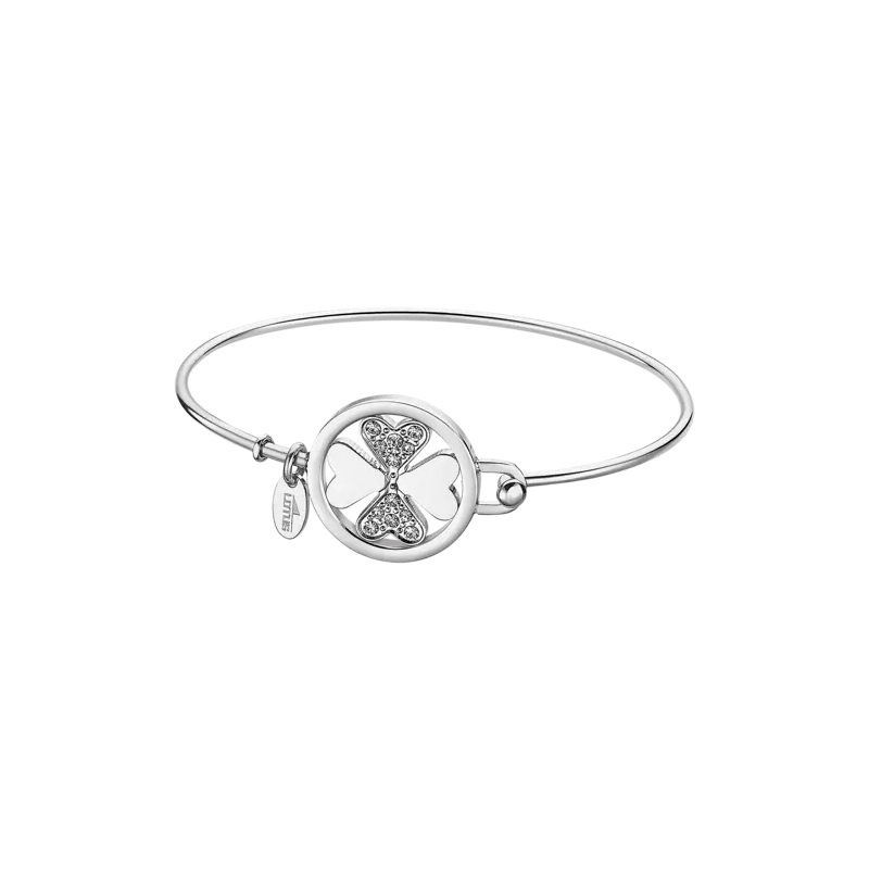 Lotus - Bracelet Millenial jonc acier argenté et oyxdes de zirconium trèfle à quatre feuilles Ref LS2014-2/1