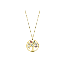 Lotus - Collier Style acier doré oxyde de zirconium arbre de vie multicolore Ref LS2192-1/2