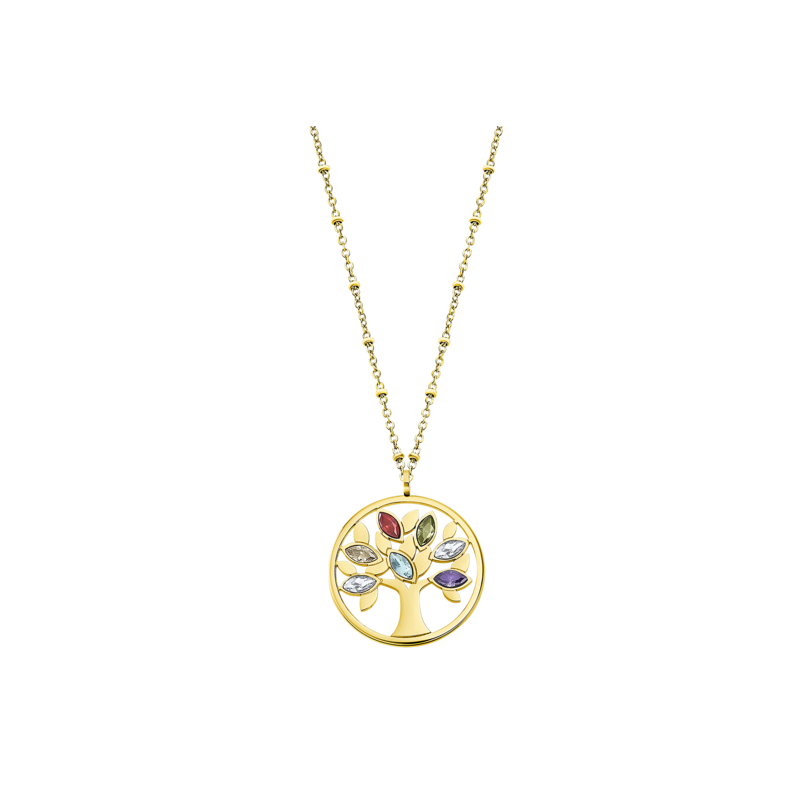 Lotus - Collier Style acier doré oxyde de zirconium arbre de vie multicolore Ref LS2192-1/2