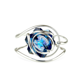 Marazzini - Bracelet Flower Collection ajustable bleu foncé plaqué argent rhodié Ref RHMFF48BR1