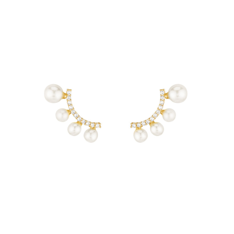 Boucles D'Oreilles  Oxydeydes De Zirconium Et Perles D'Eau Douce Blanches 3-3.5Mm Et 4-4.5Mm Or Jaune 37