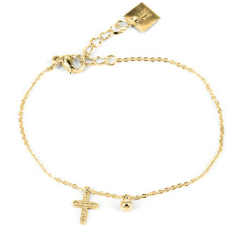 ZAG - Bracelet Wedding acier doré avec oxydes de zirconium sertis 15+3cm Ref SBS10111-01WHT