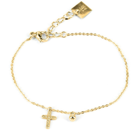 ZAG - Bracelet Wedding acier doré avec oxydes de zirconium sertis 15+3cm Ref SBS10111-01WHT