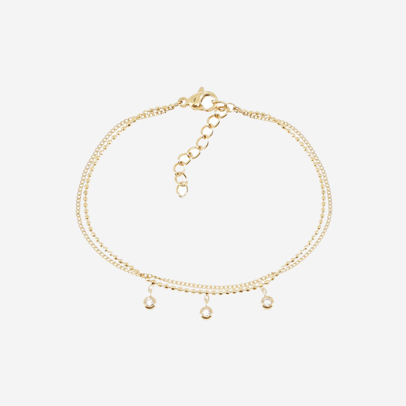 ZAG - Bracelet Multi acier doré avec oxydes de zirconium 15+3cm Ref SBS24279-01WHT