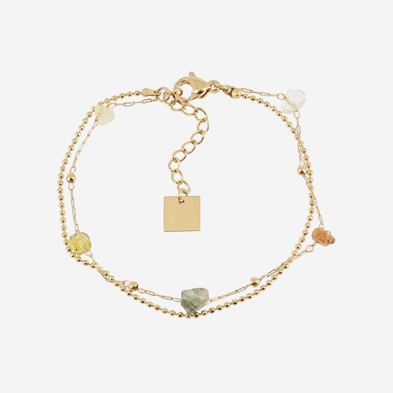 ZAG - Bracelet Multi acier doré mix pierres 15+3cm Ref SBX24546-01GRN