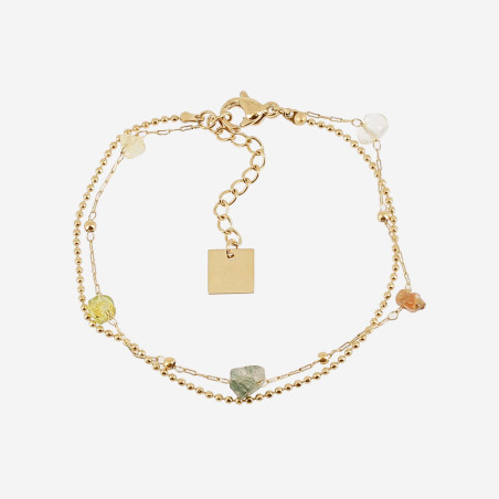 ZAG - Bracelet Multi acier doré mix pierres 15+3cm Ref SBX24546-01GRN