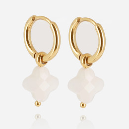 ZAG - Boucles d'oreilles Velasquez acier doré agate blanche 1.6x11 21mm Ref SEC07970-01WHT