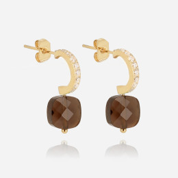 ZAG - Boucles d'oreilles Pablo acier doré quartz fumé Ref SEC15220-01DCF