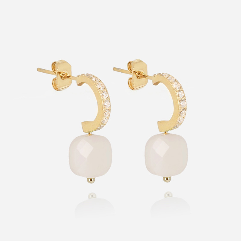ZAG - Boucles d'oreilles Pablo acier doré agate blanche Ref SEC15220-01WHT