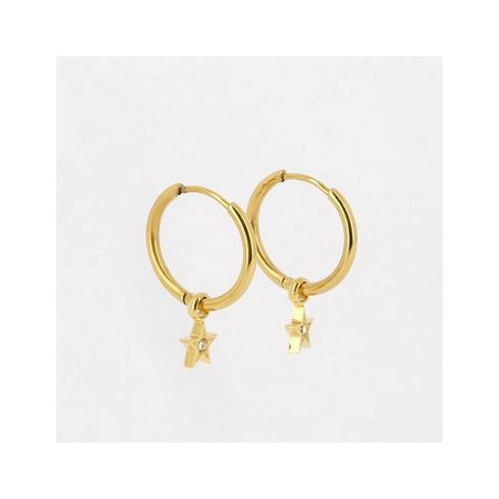 ZAG - Boucles d'oreilles Astrid acier doré avec oxydes de zirconium 15mm Ref SEC18410-01UNI