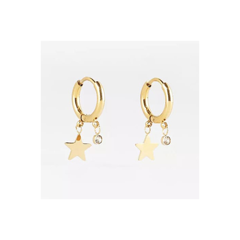 ZAG - Boucles d'oreilles Lucky Star acier doré avec oxydes de zirconium 12mm Ref SEC9453-01WHT