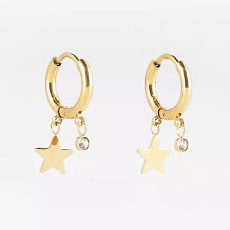 ZAG - Boucles d'oreilles Lucky Star acier doré avec oxydes de zirconium 12mm Ref SEC9453-01WHT