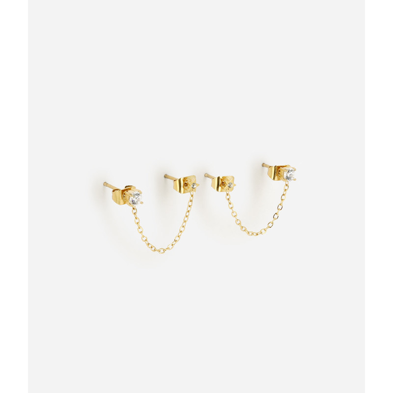 ZAG - Boucles d'oreilles Rome acier doré avec oxydes de zirconium 3cm Ref SEL13635-01WHT