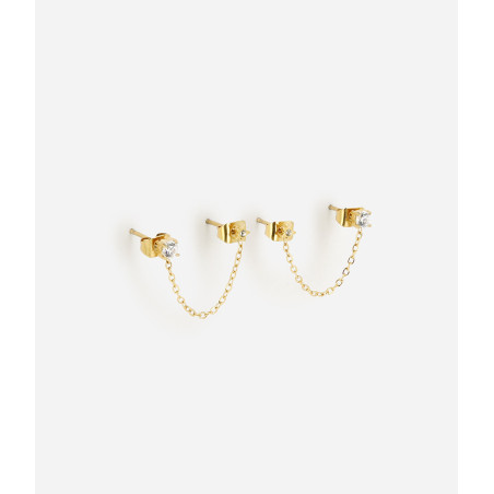 ZAG - Boucles d'oreilles Rome acier doré avec oxydes de zirconium 3cm Ref SEL13635-01WHT