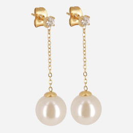 ZAG - Boucles d'oreilles Long acier doré perle nacre L:3.5cm 10mm Ref SEL21944-01SEL