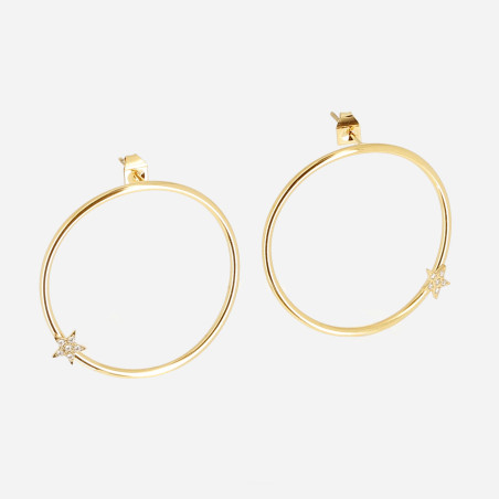 ZAG - Boucles d'oreilles Themis acier doré avec oxydes de zirconium sertis 30mm Ref SEL24172-01WHT