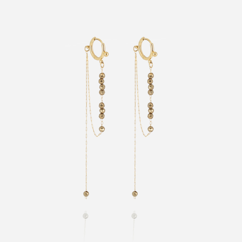 ZAG - Boucles d'oreilles Long acier doré pyrite Ref SEL24552-01BRW