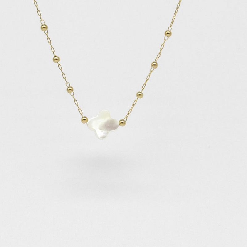 ZAG - Collier Velasquez acier doré nacre blanche 38+5cm Ref SNS07970-01SEL